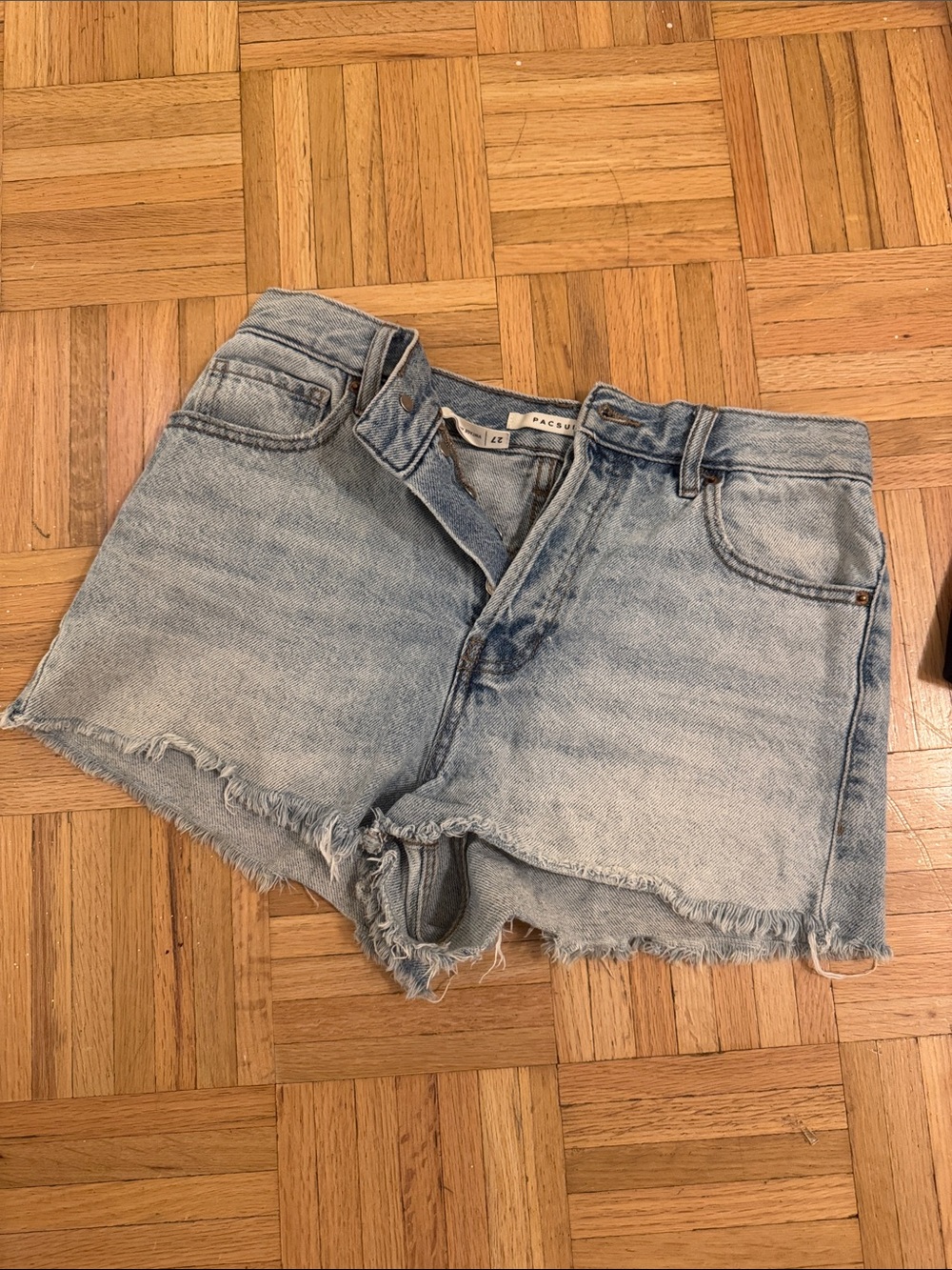 PacSun Light Wash High-Rise Frayed Denim Shorts